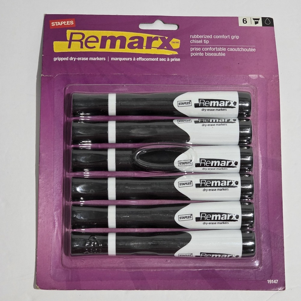 Staples Remarx Black Dry Erase Markers 6 Pk New